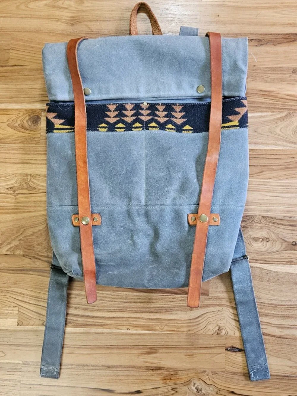 Western Bound Goods Waxed Canvas Backpack, Leather Pendleton Wool Gray, $265 Ret